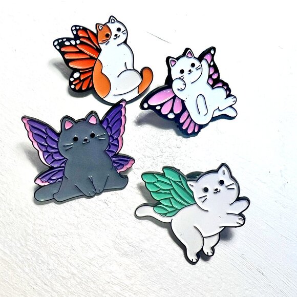 Jewelry - 🧷BUNDLE OF 4 - CATS WITH BUTTERFLY WINGS Themed Enamel Pins - Adorable!